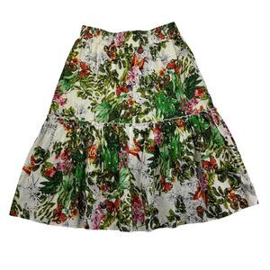 Sunny Leigh Skirt M Cotton Butterfly Floral Print Tiered Elastic Waist Lined